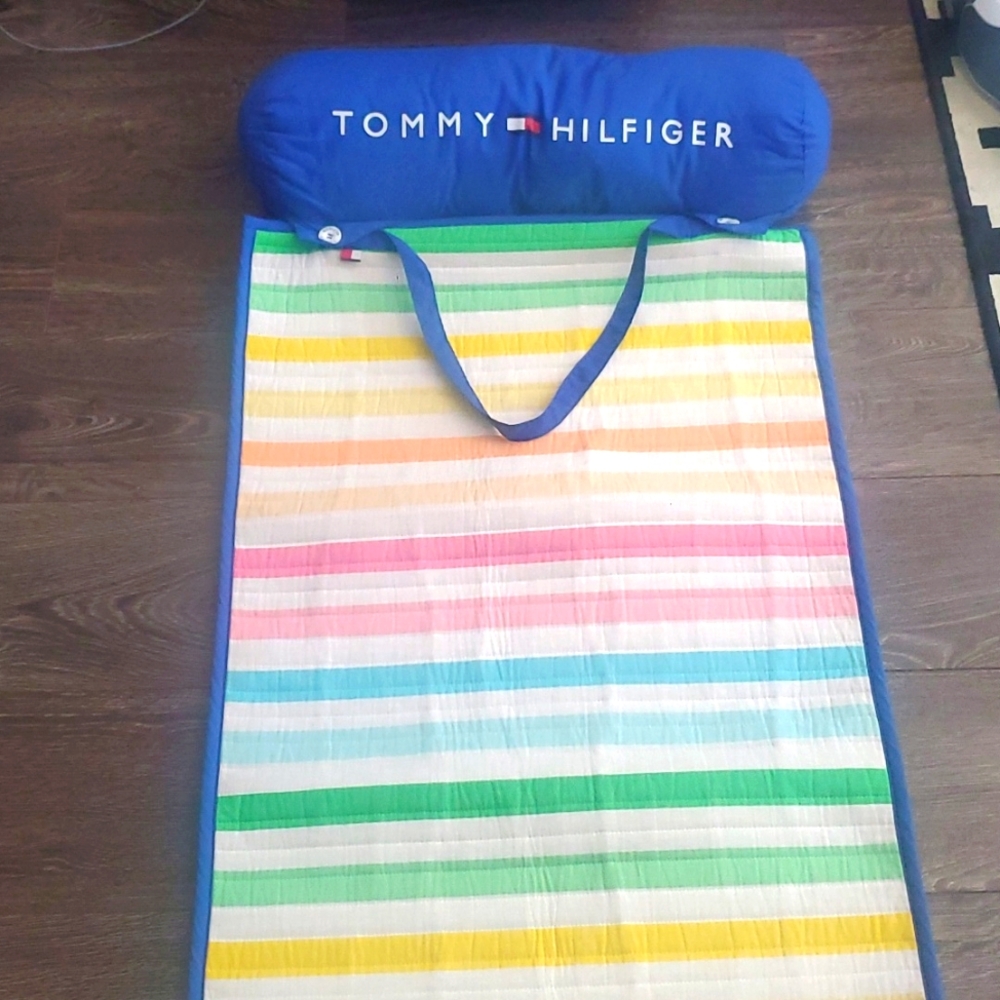 Tommy Hilfiger Striped Roll Up Beach Mat Pillow Strap multi-colored